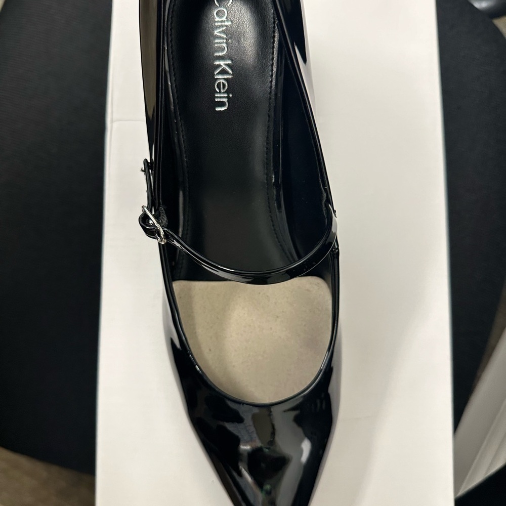 Calvin Klein black patent maryjane heel